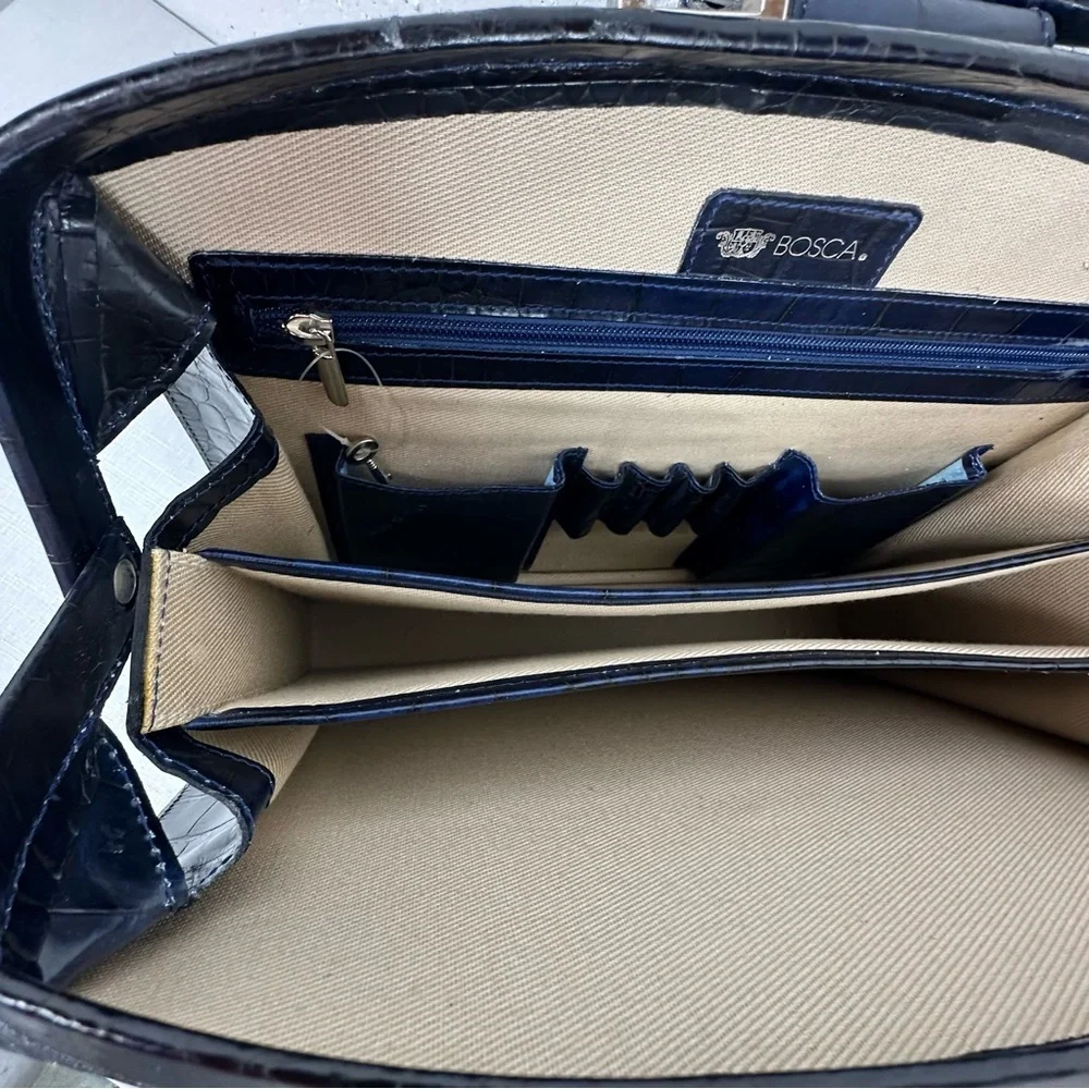 Bosca Blue Alligator Leather Partners Briefcase and Key - Picture 12 of 16